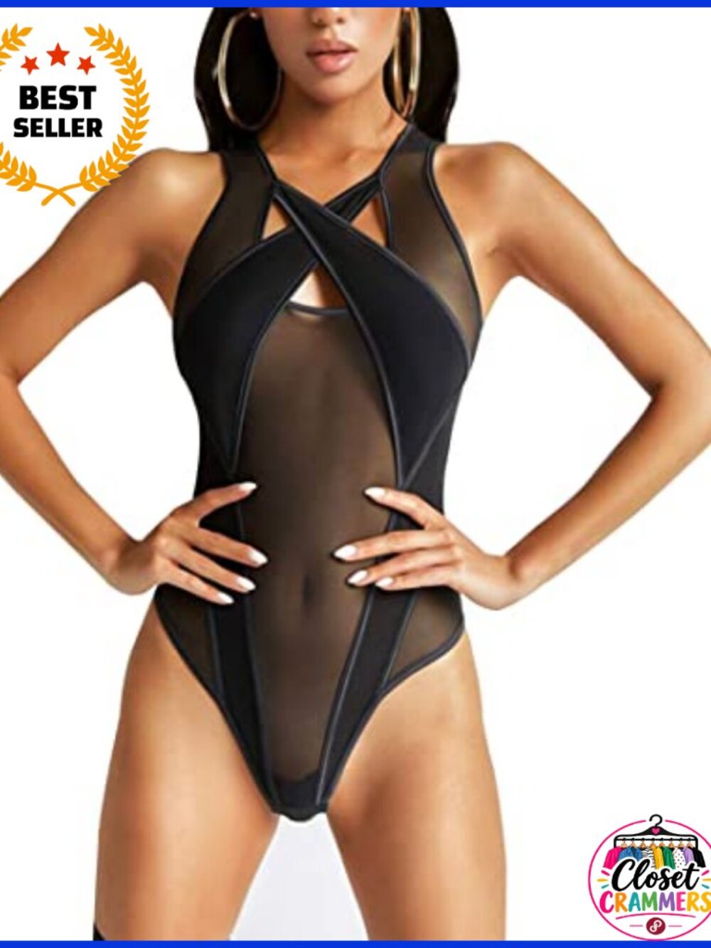 Mesh Bodysuit Sleeveless Criss Cross Bodycon Leotard Top Rave Festival